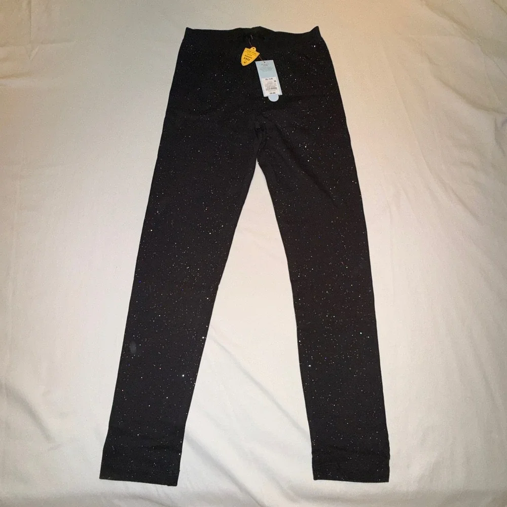 Cat & Jack Leggings Kids XL 14 Black NEW Glitter Sparkle Durable‎ Knee